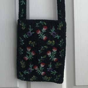 Vintage & Unique Christiana Small Black Beaded Shoulder Bag